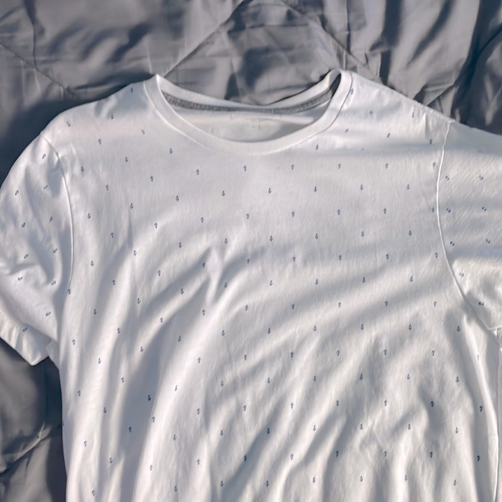 Mens White Tee with Blue Anchors
